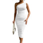Women's Sexy Bodycon One Shoulder Sleeveless Ruched Midi Club Elegant Party Dresses