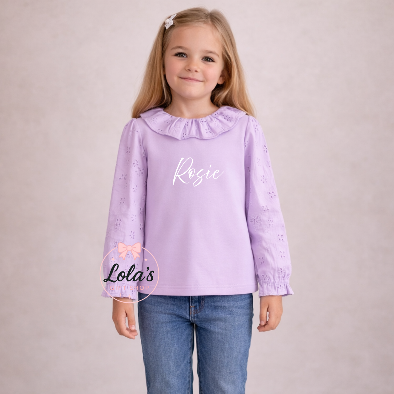 Personalised linen long sleeve frill top
