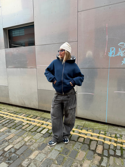 NAVY/STONE REVERSIBLE ZIP HOODIE