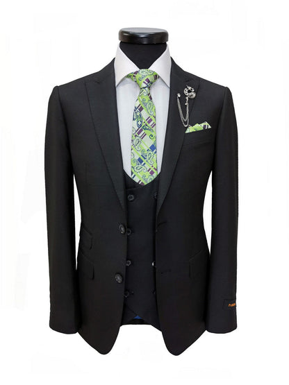Black Two Button 3-Piece Suit