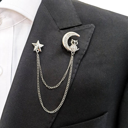 Owl At Night Lapel Chain Brooch
