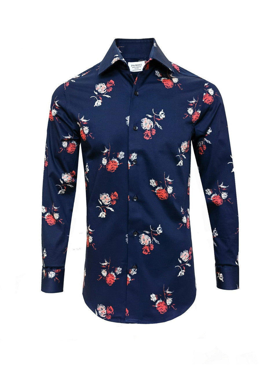 Navy Floral Print Slim Fit Shirt