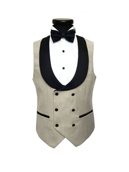 Beige 3-Piece Tuxedo With Black Peak Lapel