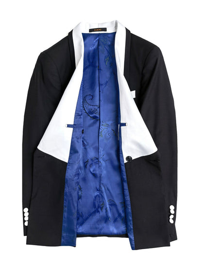 Black Double Breasted Tuxedo With White Shawl Lapel