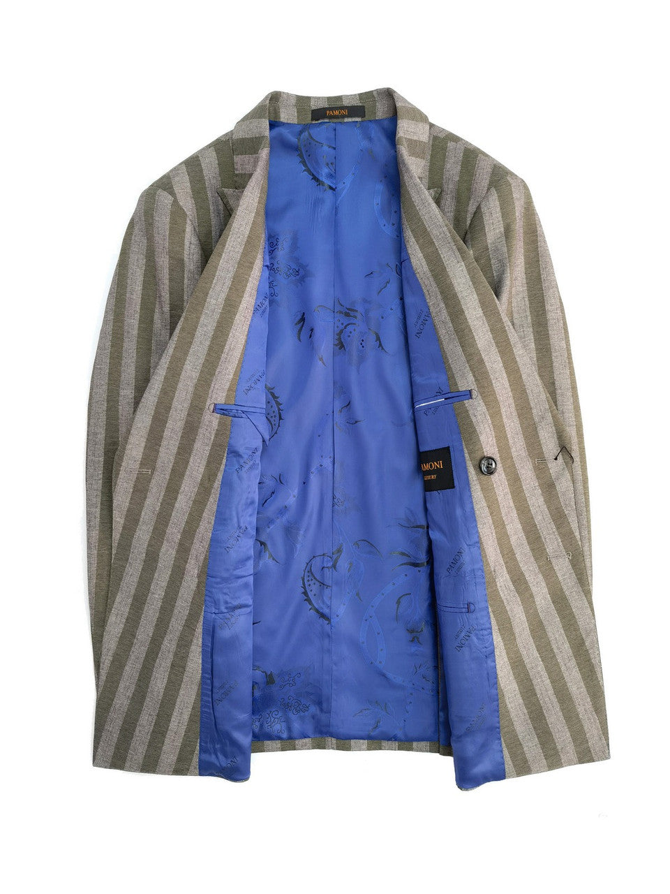 Brown Khaki Bold Stripe Double Breasted Suit