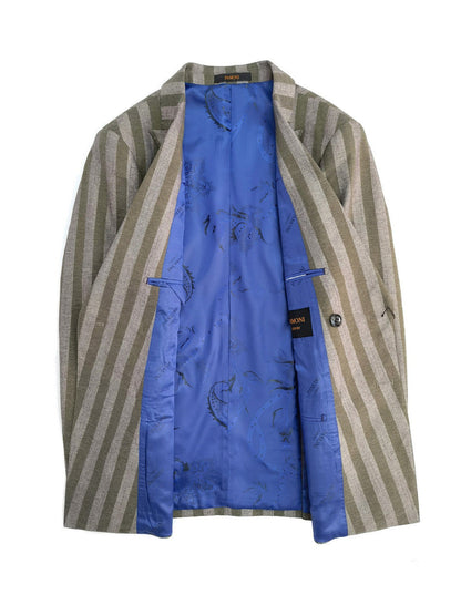 Brown Khaki Bold Stripe Double Breasted Suit