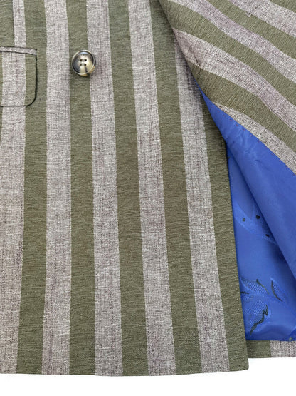 Brown Khaki Bold Stripe Double Breasted Suit