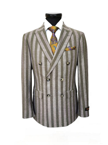 Brown Khaki Bold Stripe Double Breasted Suit
