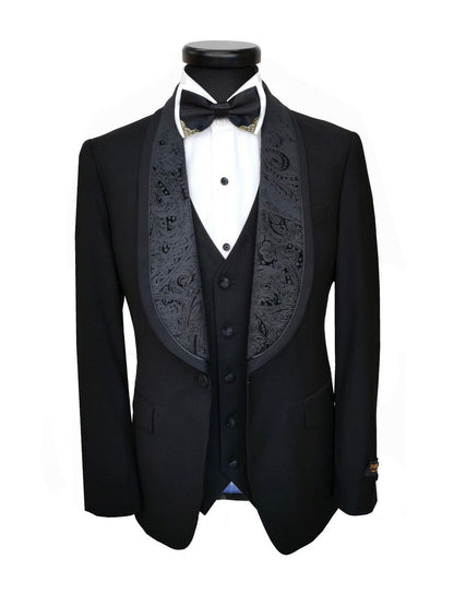 Black 3-Piece Tuxedo With Wide Shawl Lapel