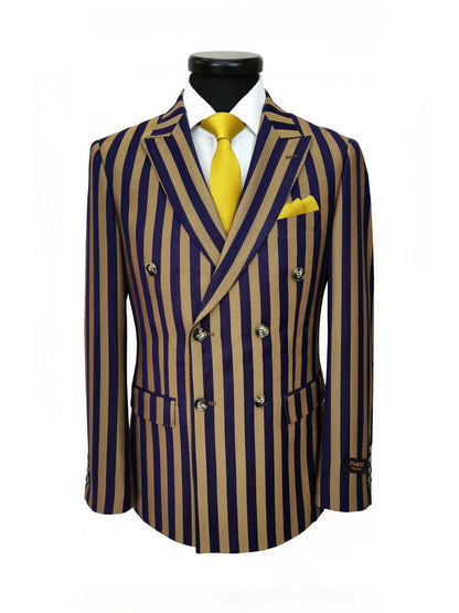 Navy Gold Bold Stripe Double Breasted Suit