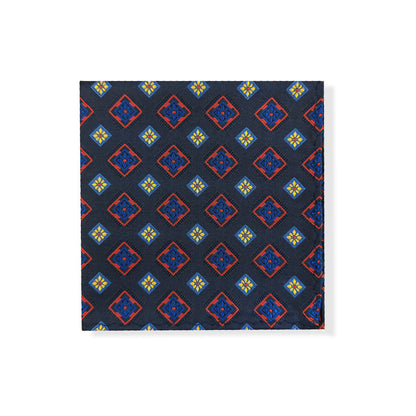 Navy Red & Yellow Squares Geometric Tie Set