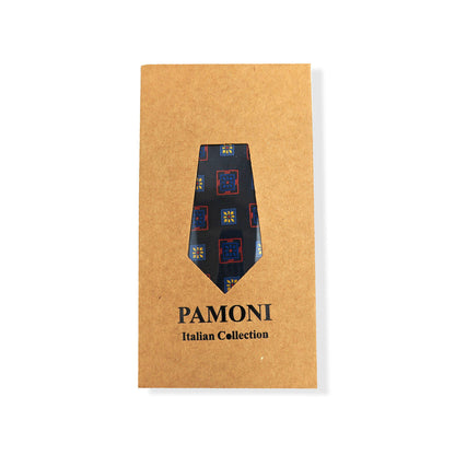 Navy Red & Yellow Squares Geometric Tie Set