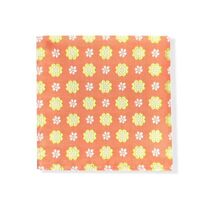 Peach Lime Flower Geometric Tie & Pocket Square Set