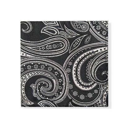 Black Silver Paisley Tie & Pocket Square Set