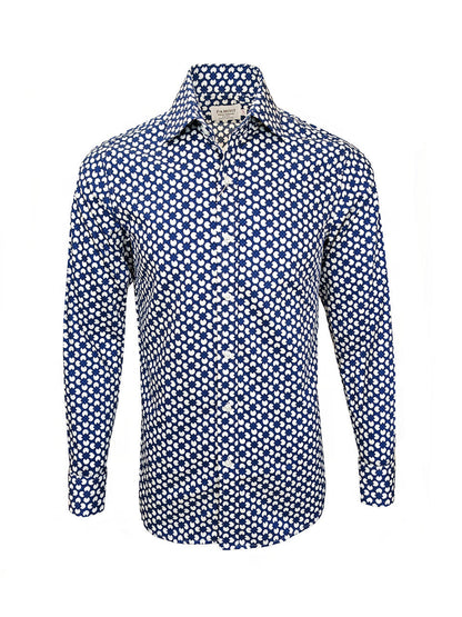 Blue and White Geometric Print Shirt
