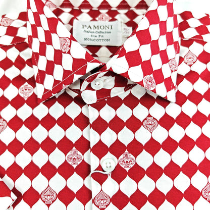 Red Diamond Poker Print Short Sleeves Shirt