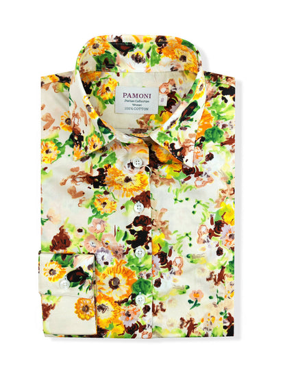 Yellow Brown Floral Print Shirt