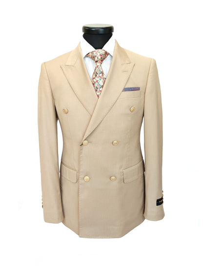 Beige Double Breasted Suit with Gold Button