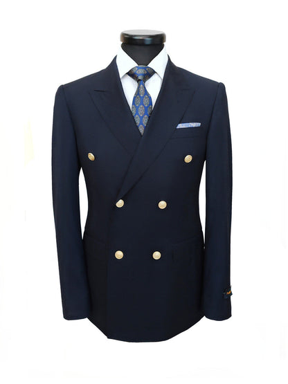 Dark Navy Double Breasted Suit with Gold Button