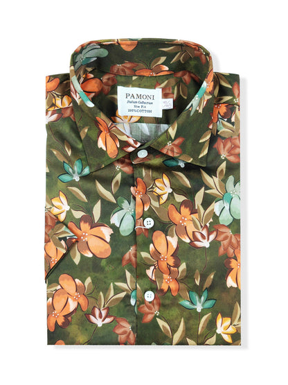 Men's Slim Fit Short Sleeve Floral Print Shirt