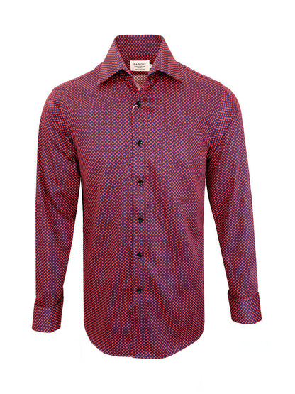 Men's Slim Fit Red & Blue Geometric Print Shirt