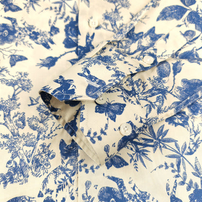 Men's Slim Fit Blue & White Nature Print Shirt