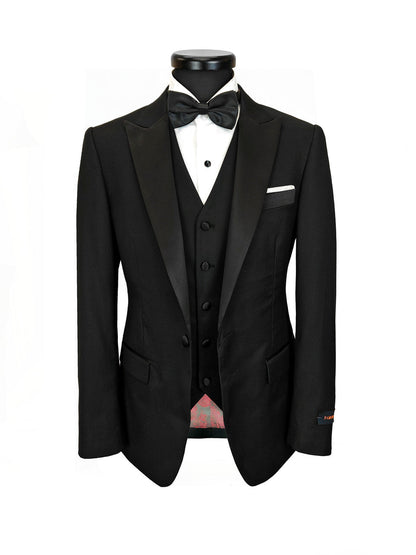 Classic Black 3-Piece Tuxedo – Satin Peak Lapel