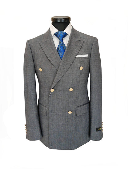 Grey Double-Breasted Slim Fit Suit