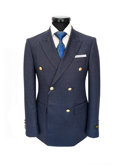 Men's Navy Birdseye Double-Breasted Suit With Gold-Tone Buttons