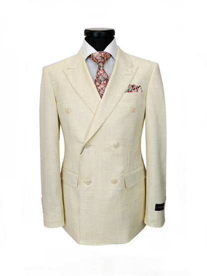 Elegant Cream Double-Breasted Slim Fit Suit