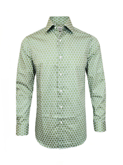 Green Geometric Print Slim Fit Cotton Shirt – Single Cuff