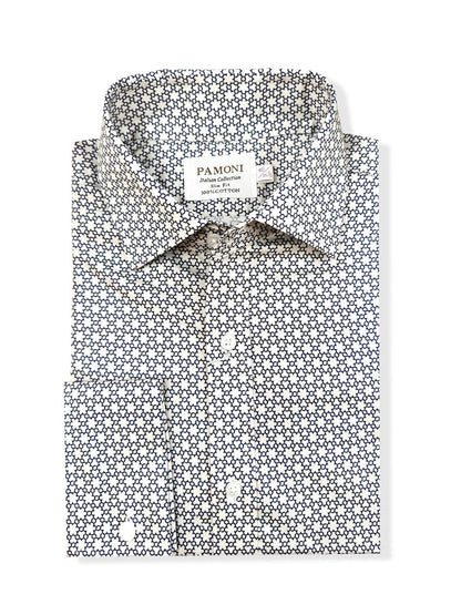 Black and White Geometric Print Slim Fit Double Cuff Shirt
