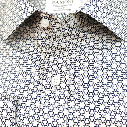 Black and White Geometric Print Slim Fit Double Cuff Shirt