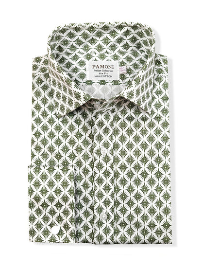 Green Palm Print Slim Fit Shirt
