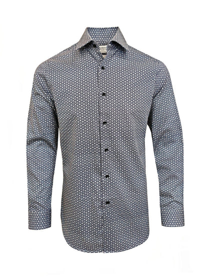 Men’s Navy & White Micro Floral Print Slim Fit Shirt – 100% Cotton