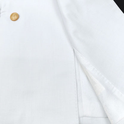 Men’s Slim Fit White Double-Breasted Wool-Blend Suit with Gold Buttons