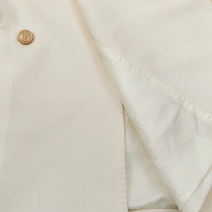 Men’s Slim Fit Cream Double-Breasted Wool-Blend Suit with Gold Buttons