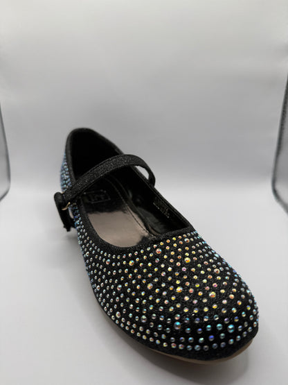 The Shoe Box Boutique Girls Black Glitter Mary Jane Shoes with Iridescent Rhinestones