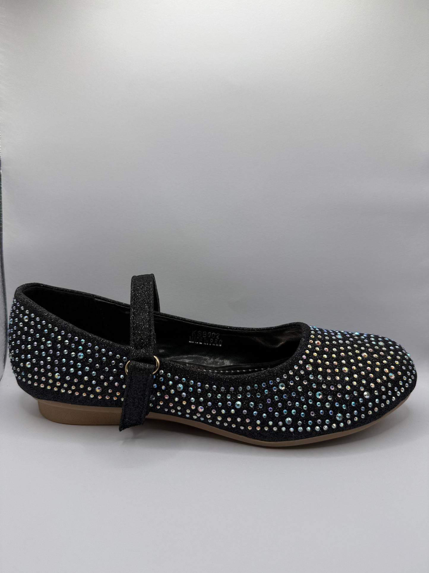 The Shoe Box Boutique Girls Black Glitter Mary Jane Shoes with Iridescent Rhinestones