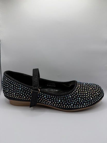 The Shoe Box Boutique Girls Black Glitter Mary Jane Shoes with Iridescent Rhinestones