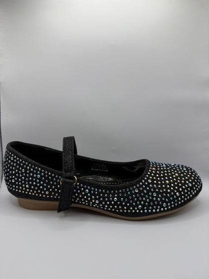 The Shoe Box Boutique Girls Black Glitter Mary Jane Shoes with Iridescent Rhinestones