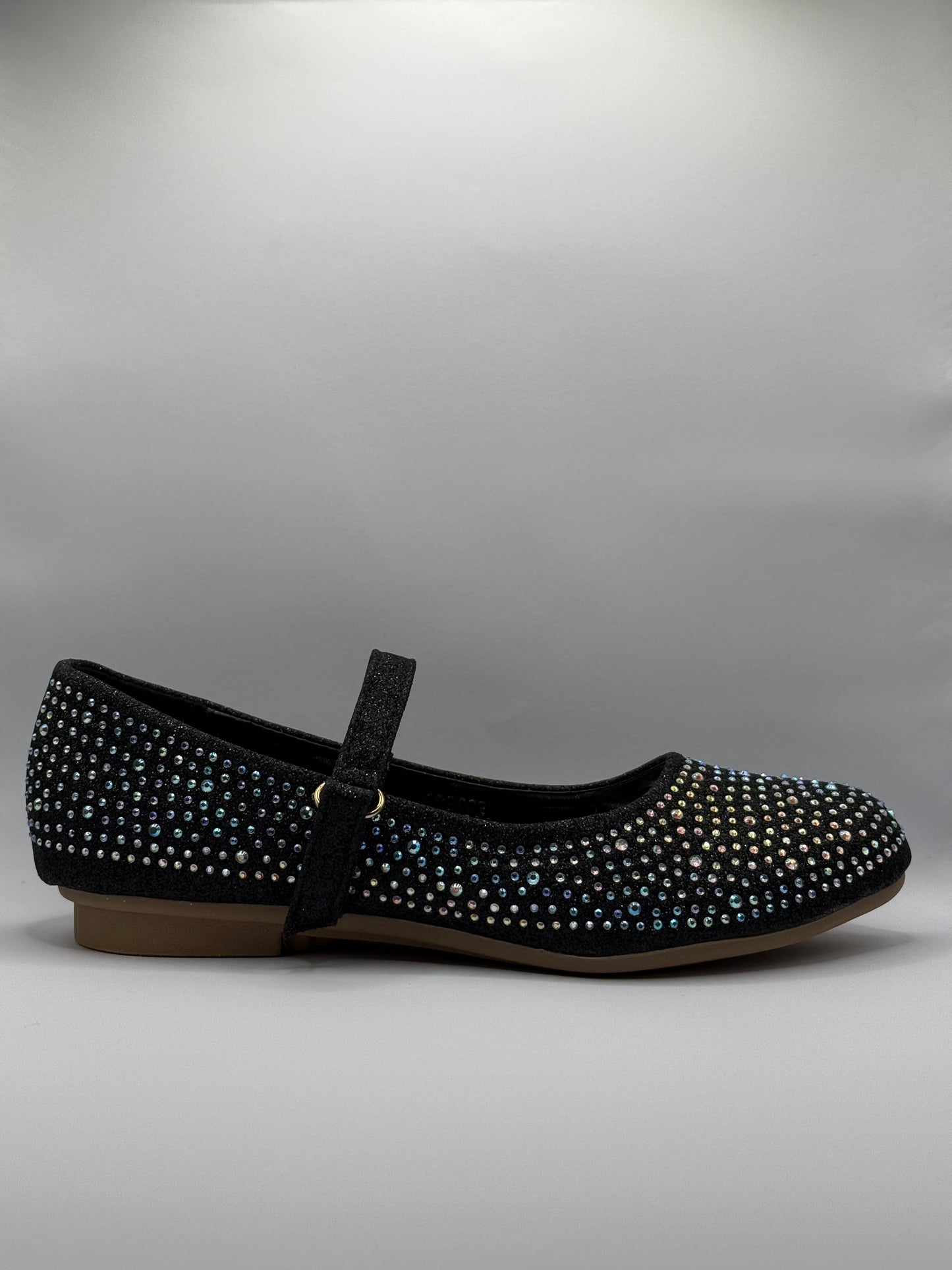 The Shoe Box Boutique Girls Black Glitter Mary Jane Shoes with Iridescent Rhinestones