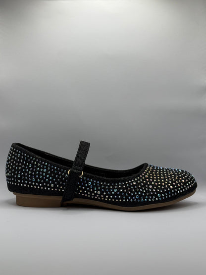 The Shoe Box Boutique Girls Black Glitter Mary Jane Shoes with Iridescent Rhinestones