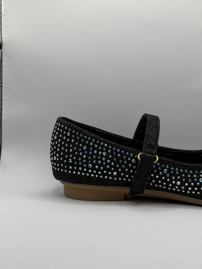 The Shoe Box Boutique Girls Black Glitter Mary Jane Shoes with Iridescent Rhinestones