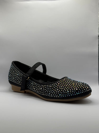 The Shoe Box Boutique Girls Black Glitter Mary Jane Shoes with Iridescent Rhinestones