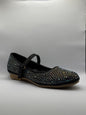 The Shoe Box Boutique Girls Black Glitter Mary Jane Shoes with Iridescent Rhinestones