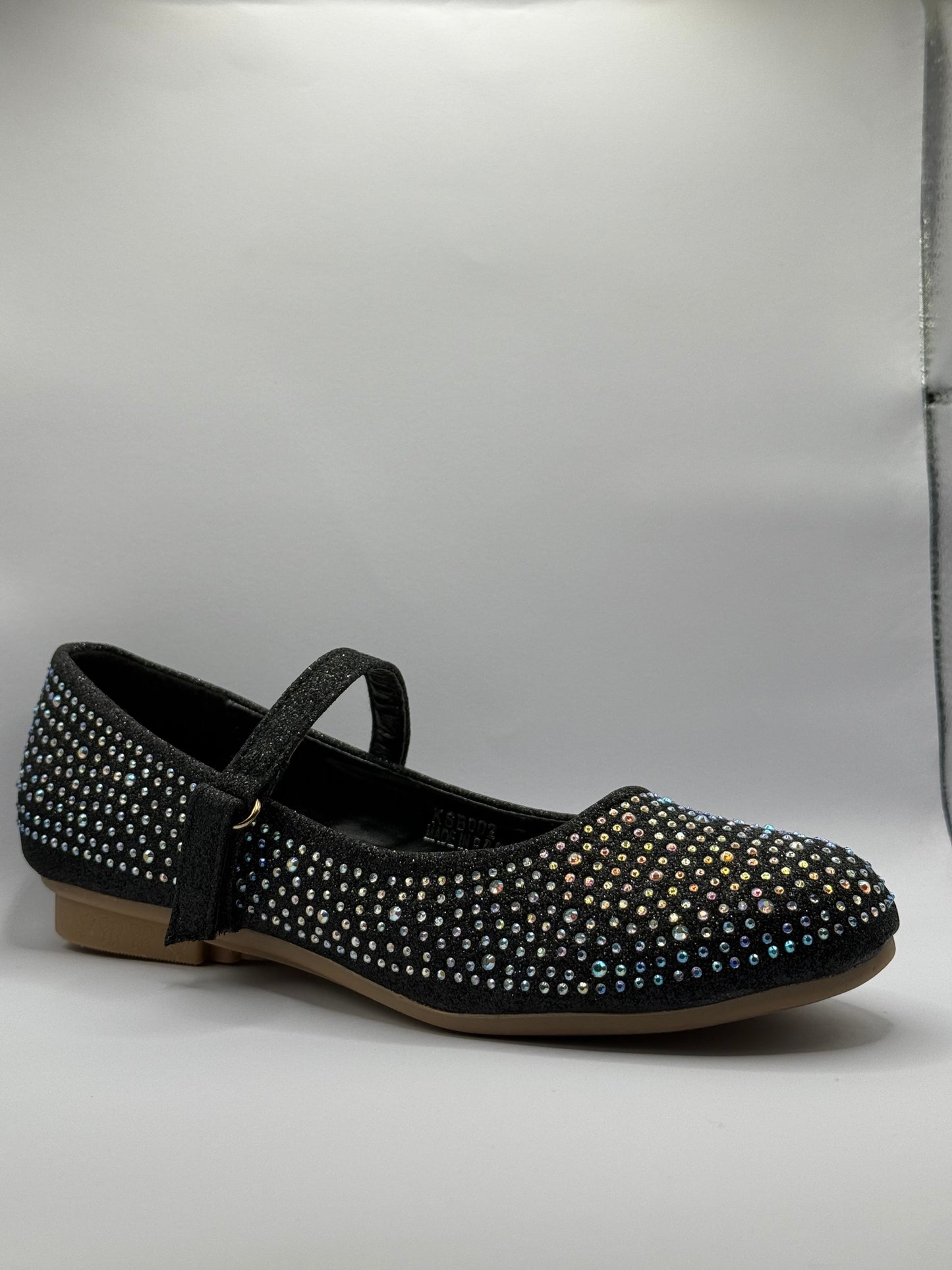The Shoe Box Boutique Girls Black Glitter Mary Jane Shoes with Iridescent Rhinestones