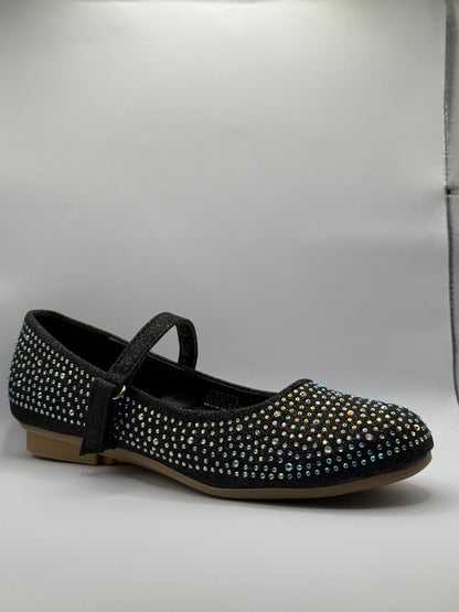 The Shoe Box Boutique Girls Black Glitter Mary Jane Shoes with Iridescent Rhinestones