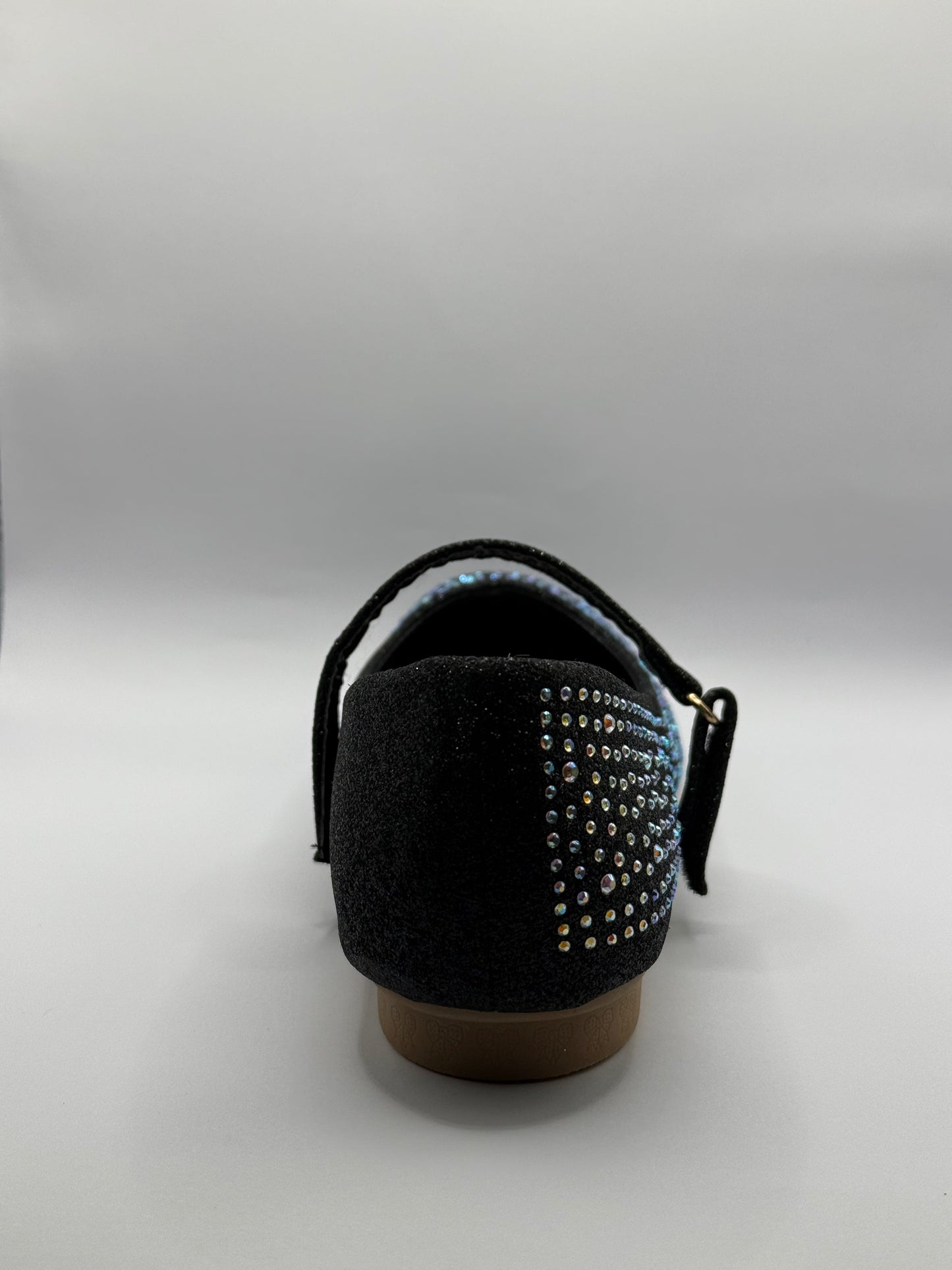 The Shoe Box Boutique Girls Black Glitter Mary Jane Shoes with Iridescent Rhinestones