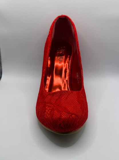 The Shoe Box Boutique Red Floral Lace Stiletto High Heels for Women